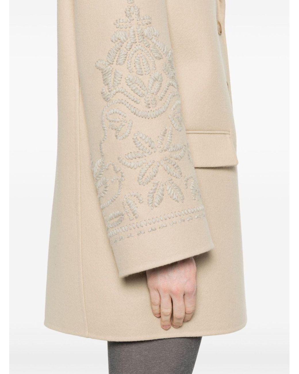 Ermanno Scervino Natural Single Breasted Embroidered Coat
