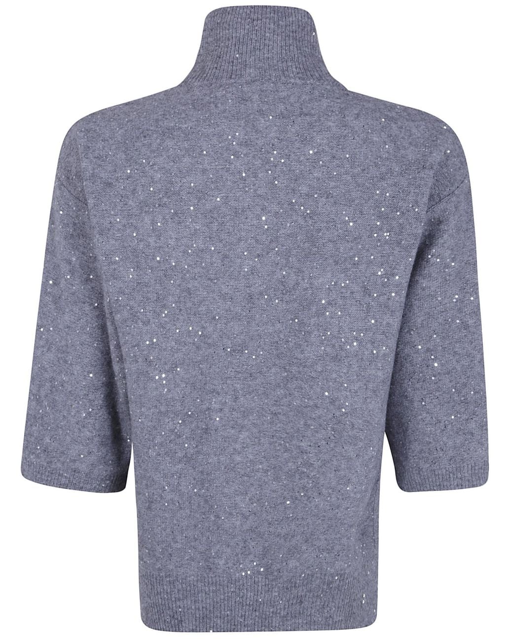 Seventy Blue Mock-Neck Embellished Knitted Sweater