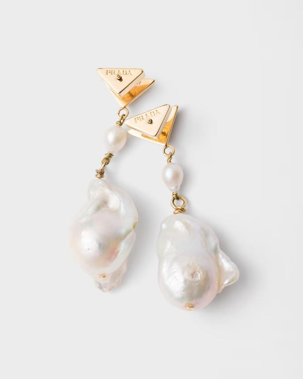 Prada Metallic Metal Earrings With Pearls
