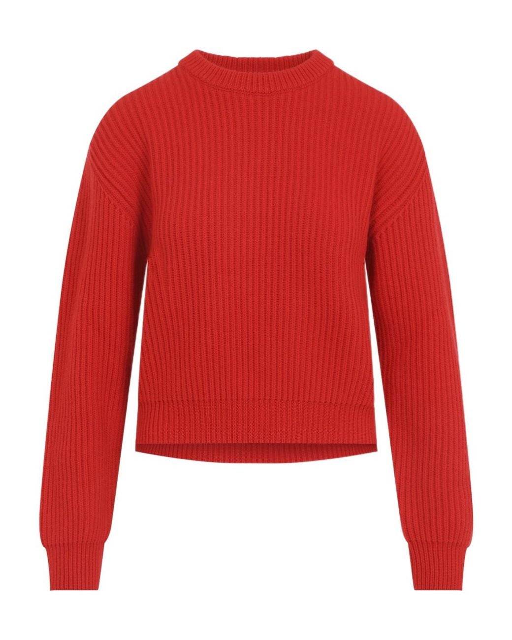 Jil Sander Red Ribbed Crew-Neck Knitted Sweater