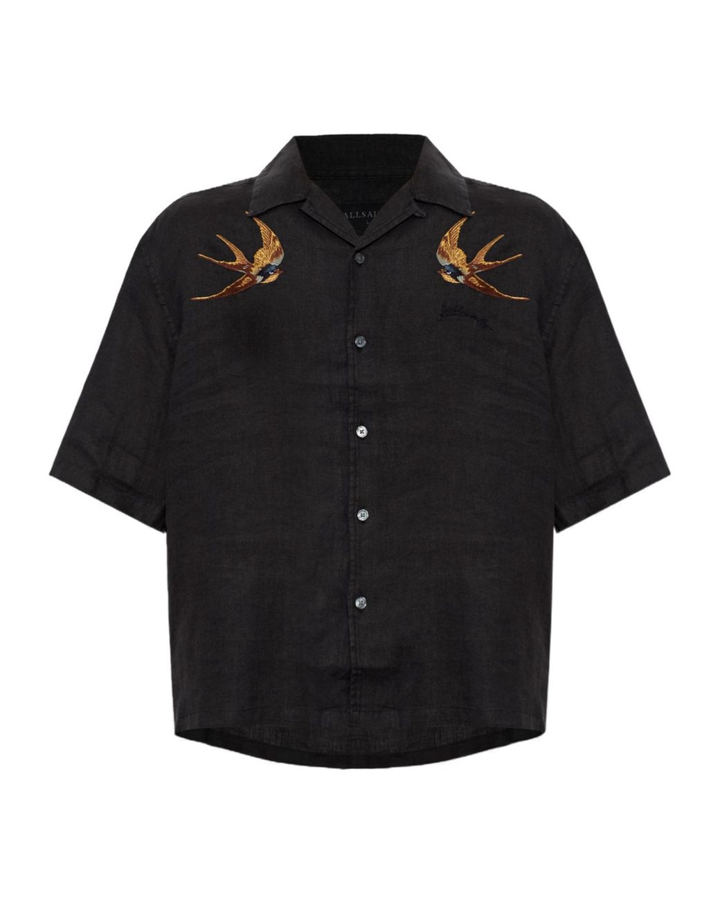 AllSaints Black Avia Embroidered Short-Sleeve Shirt for men