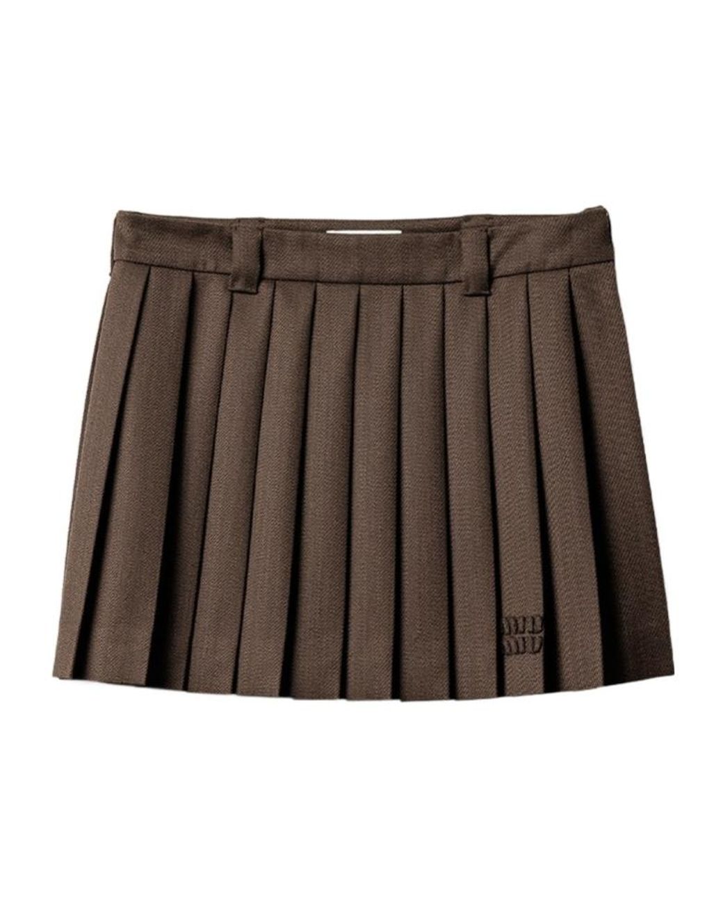 Miu Miu Brown Logo Detailed Pleated Mini Skirt