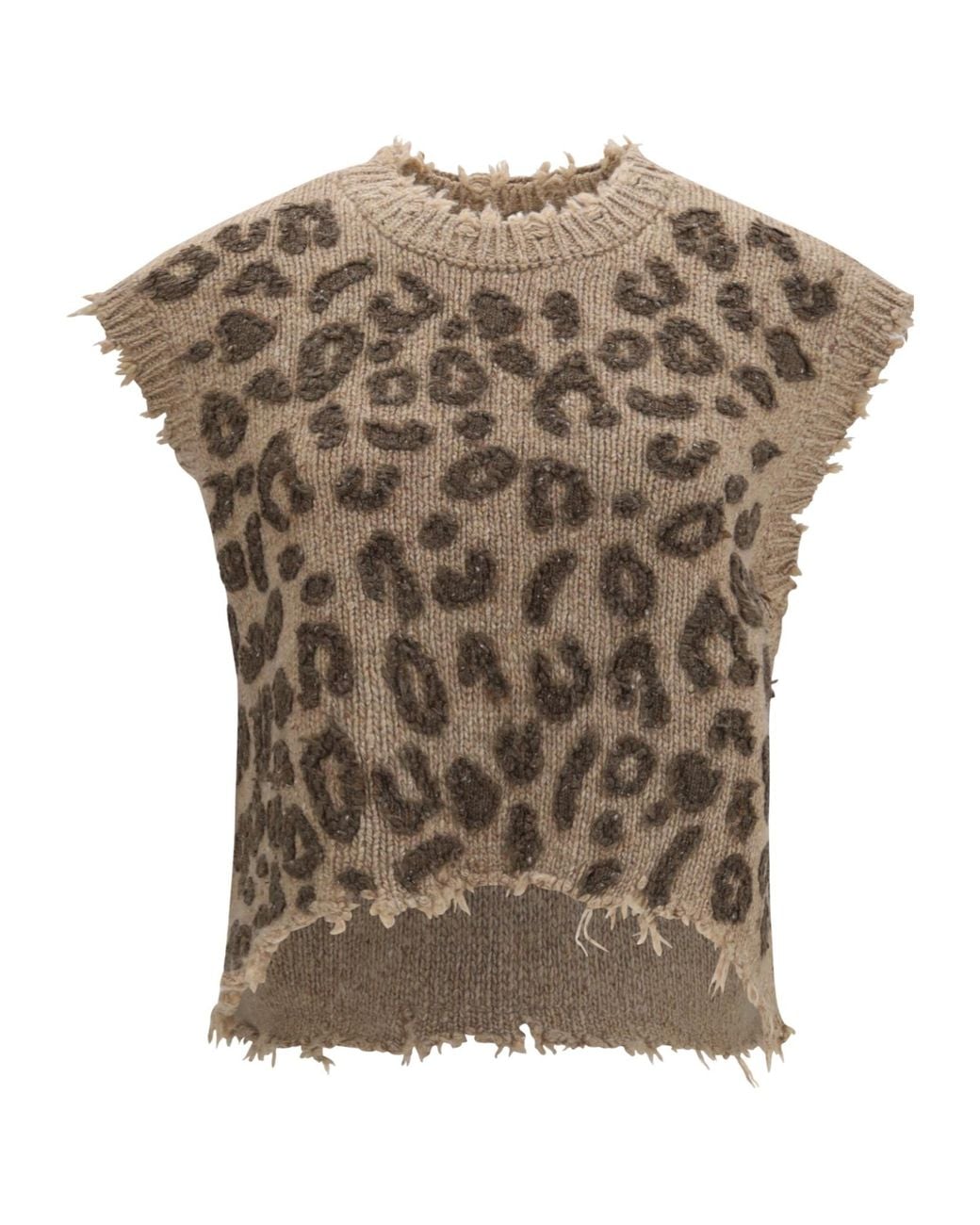 R13 Gray Distressed Animal-Pattern Knitted Top