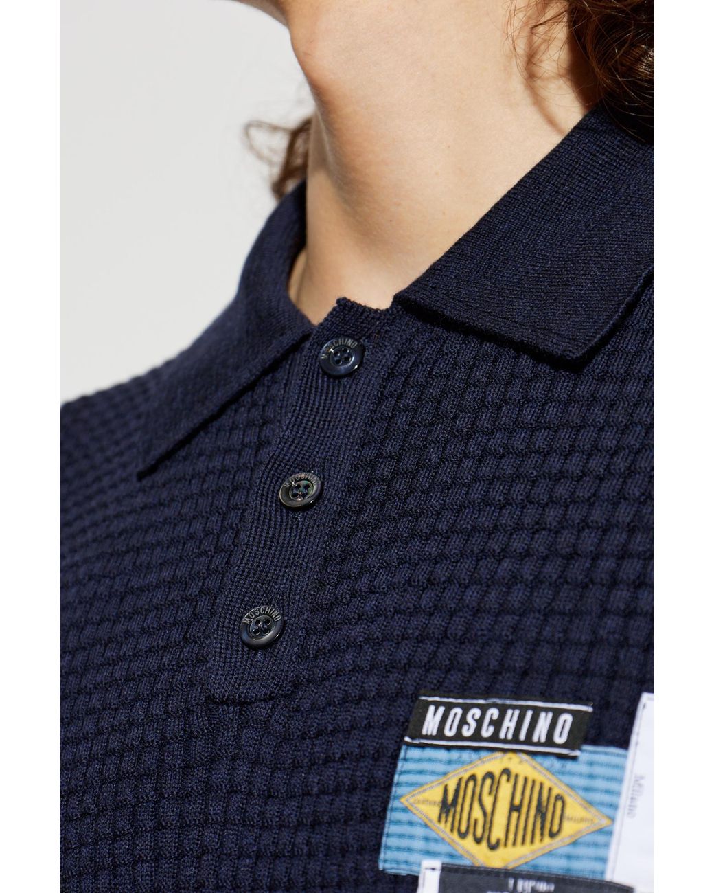 Moschino Blue Patches Detailed Polo Shirt for men