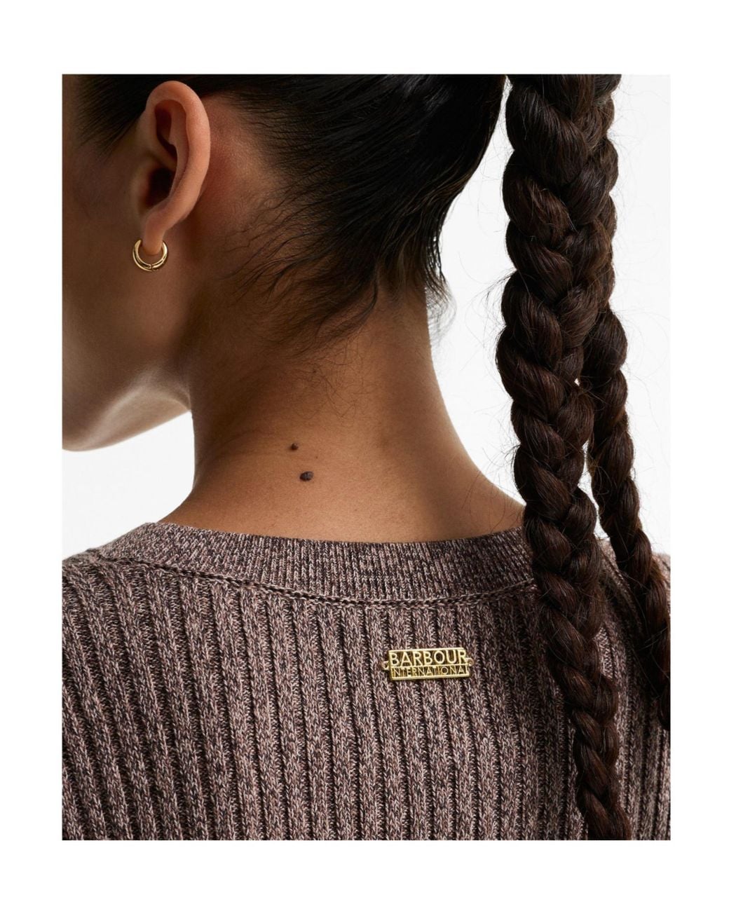 Barbour Gray Crewneck Vertical Rib Knit Top