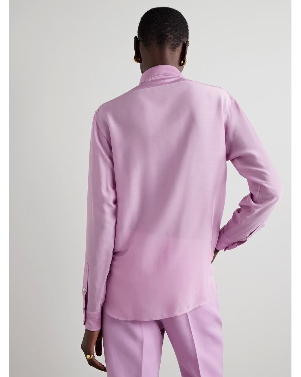 Tom Ford Pink Plissé-Detailed Silk Shirt