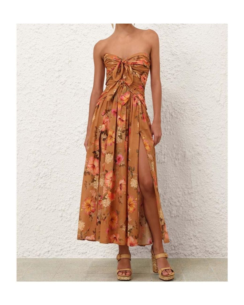 Zimmermann Brown Mahon Tie Front Midi Dress