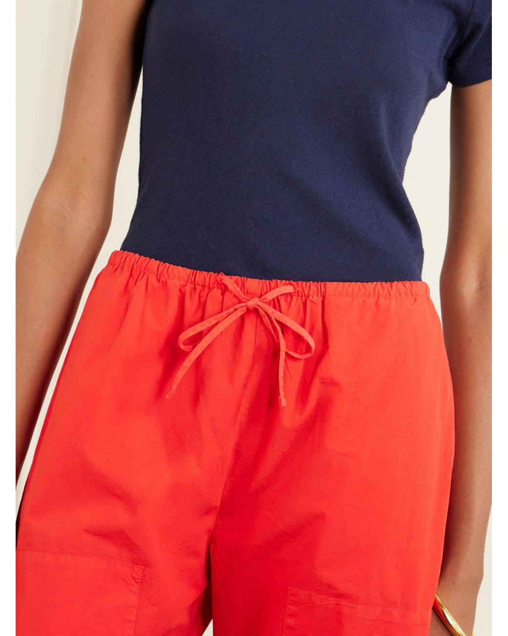 Leset Red Kyoto Cotton-Poplin Low-Rise Wide-Leg Pants