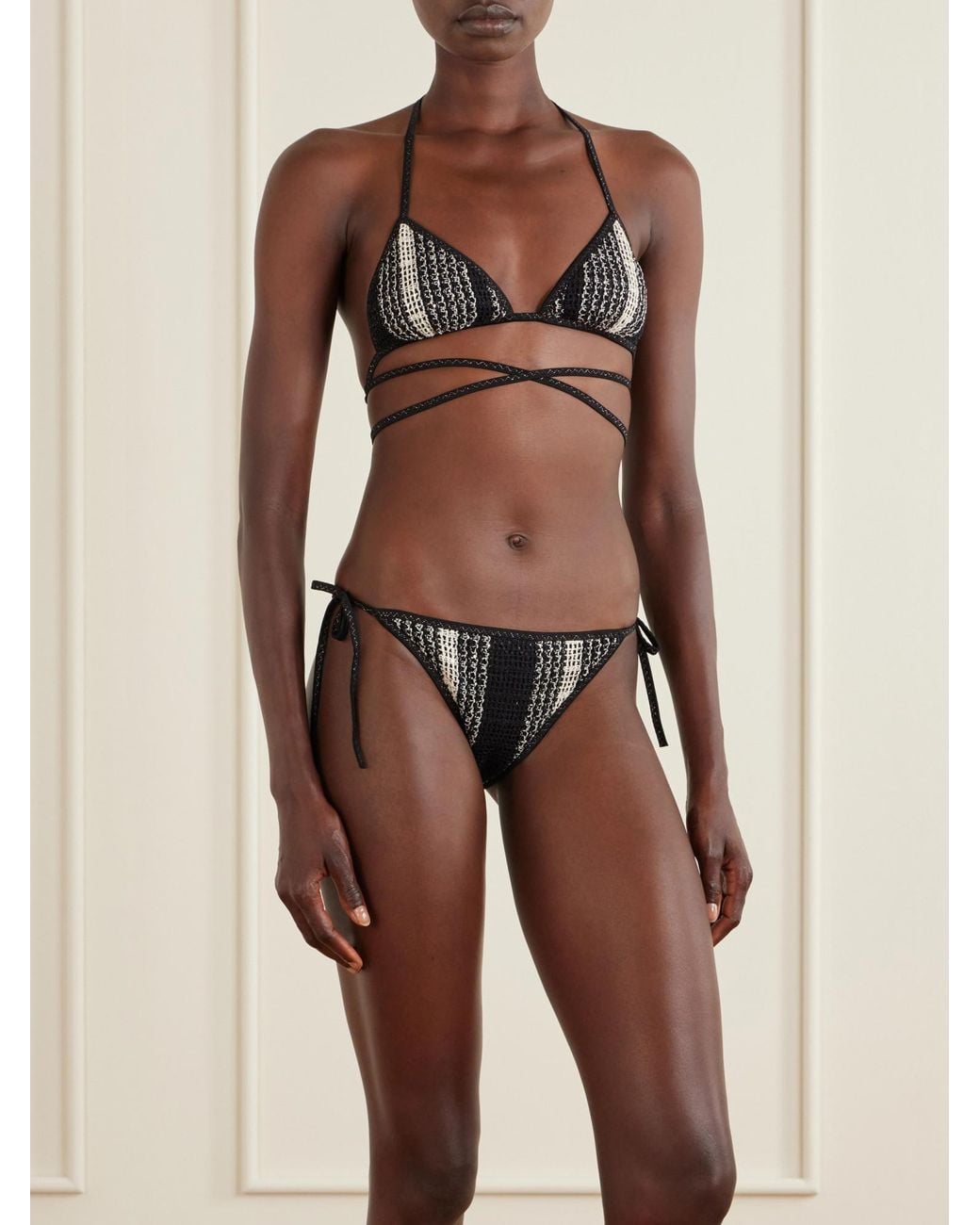 Missoni White Sequin-Embellished Striped Metallic Crochet-Knit Triangle Bikini
