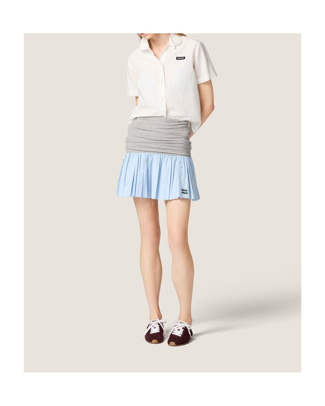 Miu Miu Blue Jersey And Poplin Skirt