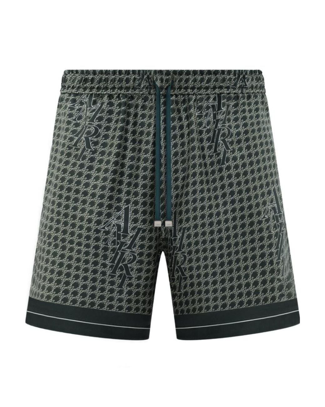 Amiri Gray Staggered Houndstooth Silk Shorts for men