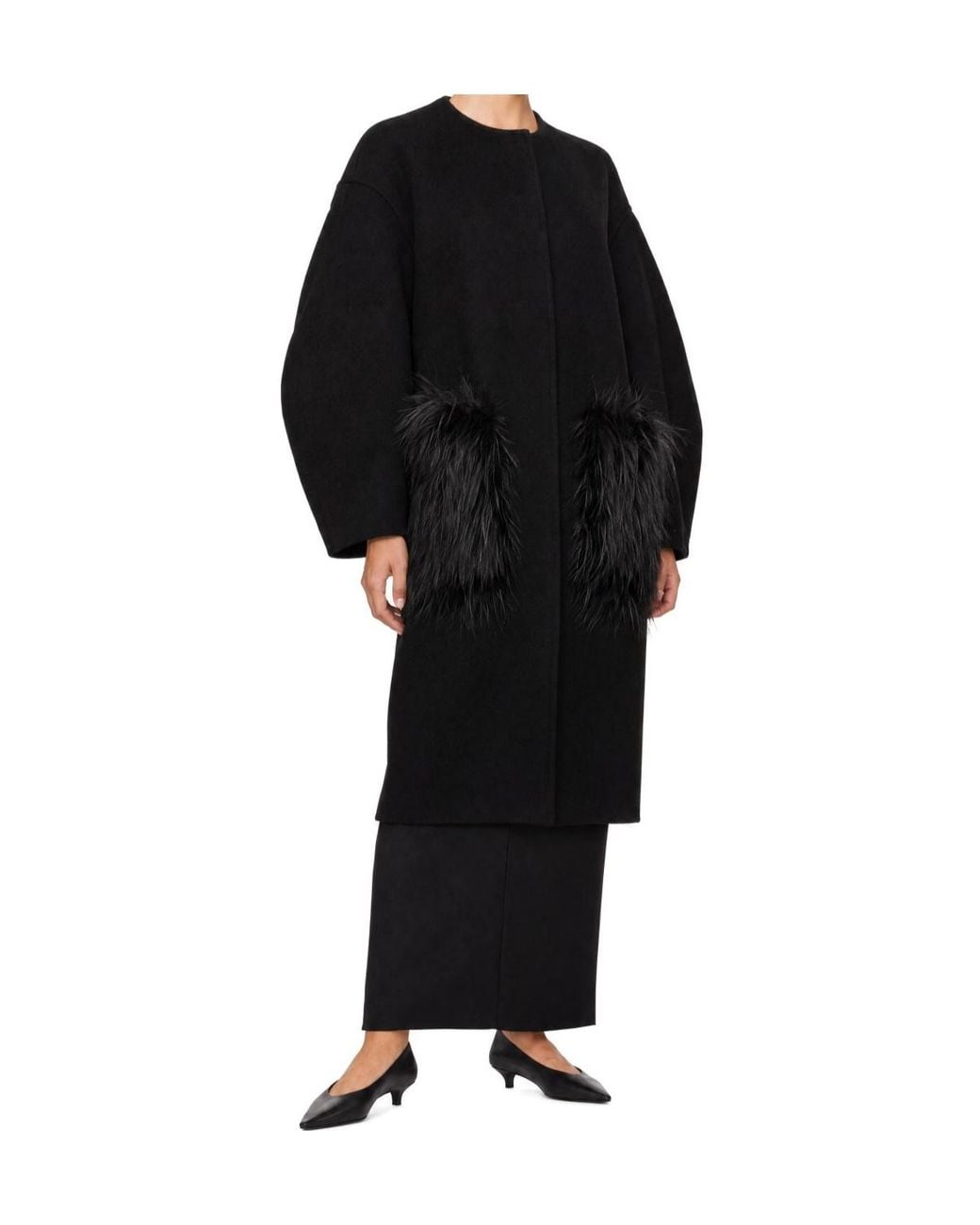 Loulou de Saison Black Round-Neck Long-Sleeved Coat