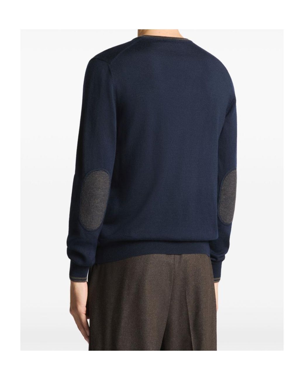 Fay Blue Contrast Trim Crew Neck Sweater for men