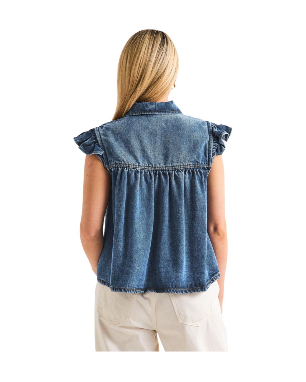 Ganni Blue Denim Short Sleeve Top