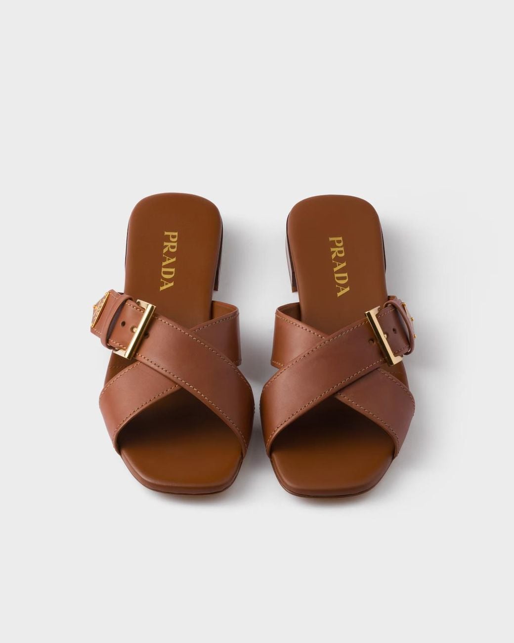 Prada Brown Logo Plaque Buckled Sandals