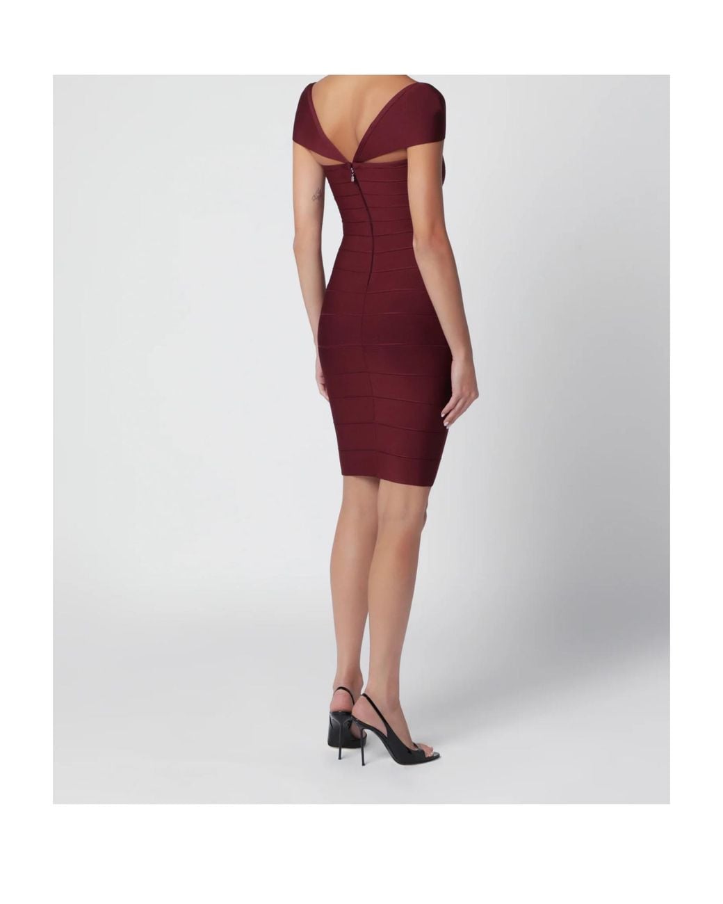 ROTATE BIRGER CHRISTENSEN Red Midi Fitted Knit Dress Dark