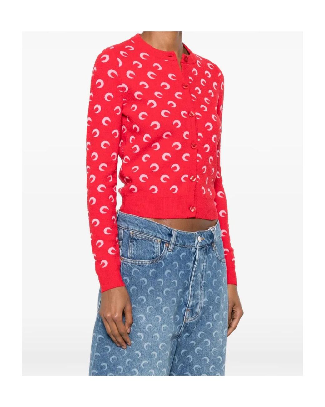 MARINE SERRE Red Moon Pattern Cropped Cardigan