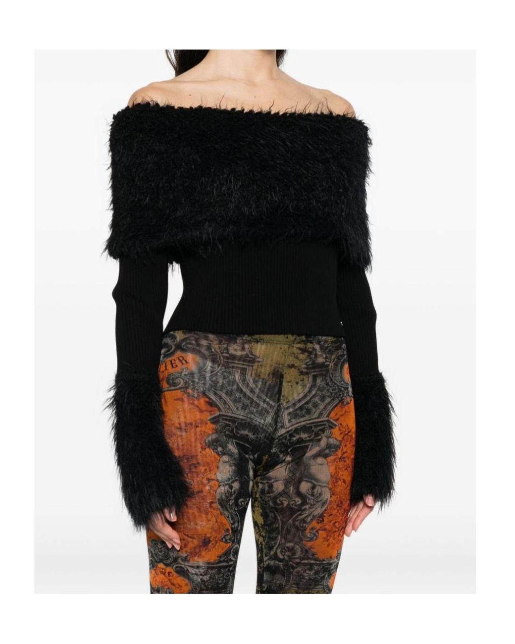 Jean Paul Gaultier Black Ribbed Knit And Fuzzy Sweater
