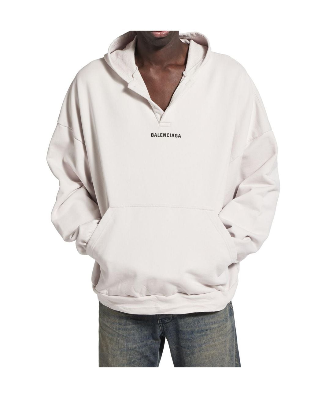 Balenciaga White Logo Printed Polo Hoodie for men