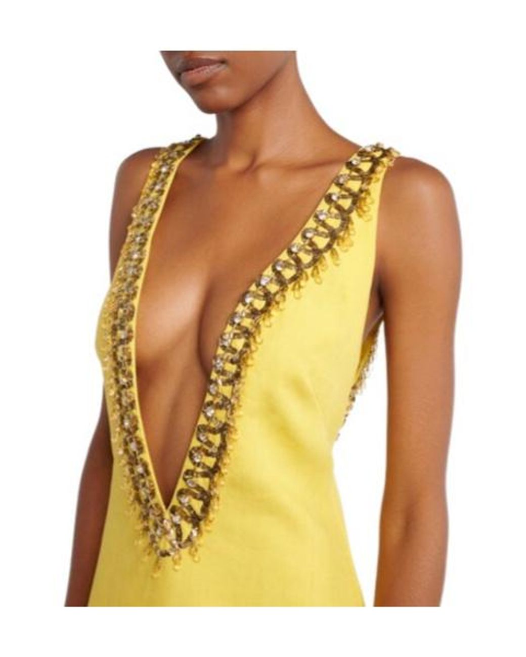 Valentino Yellow Embellished Linen Gown