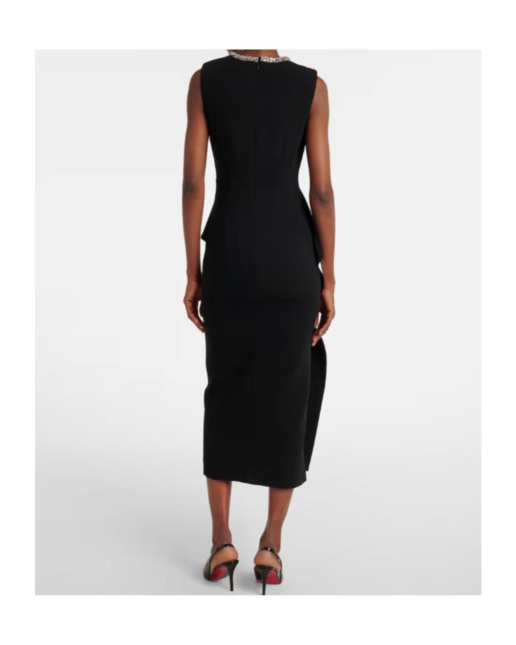 Roland Mouret Black Embellished Peplum Satin Crepe Midi Dress