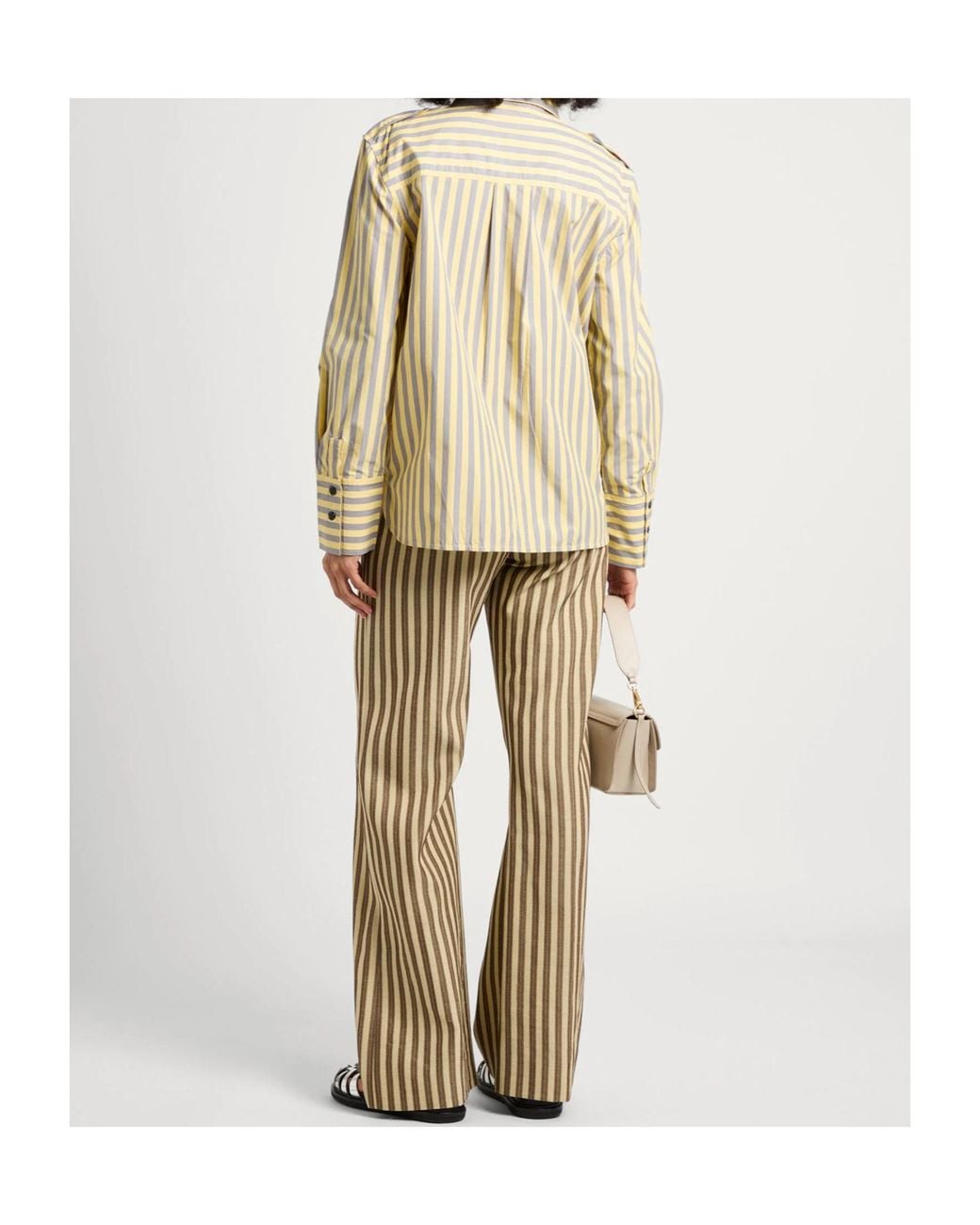 Ganni Natural Striped Long-Sleeved Shirt