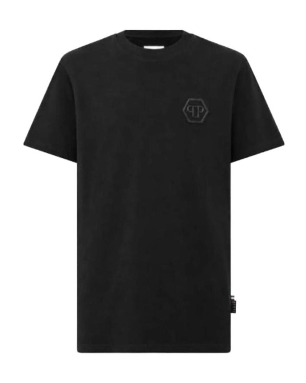 Philipp Plein Black Round-Neck T-Shirt Embroidery Hexagon for men