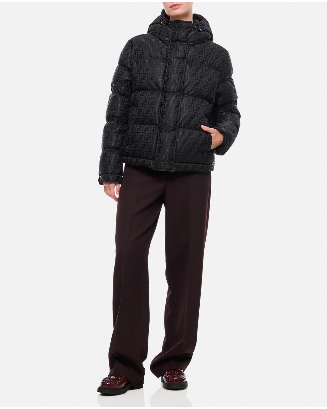 Fendi Black Ff Jacquard Hooded Jacket