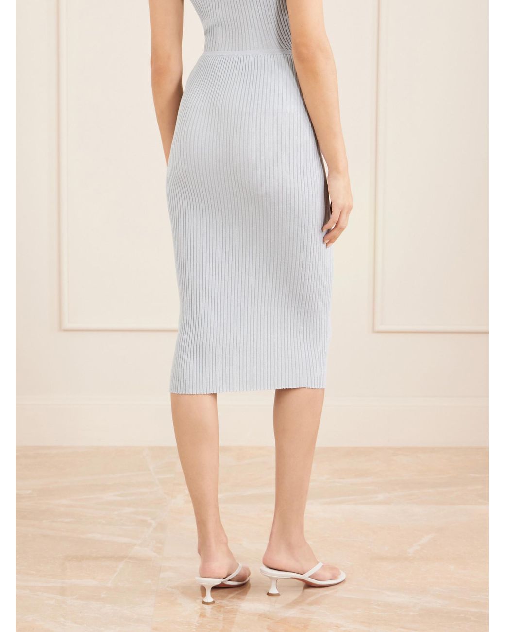 Leset White Ribbed-Knit Midi Skirt