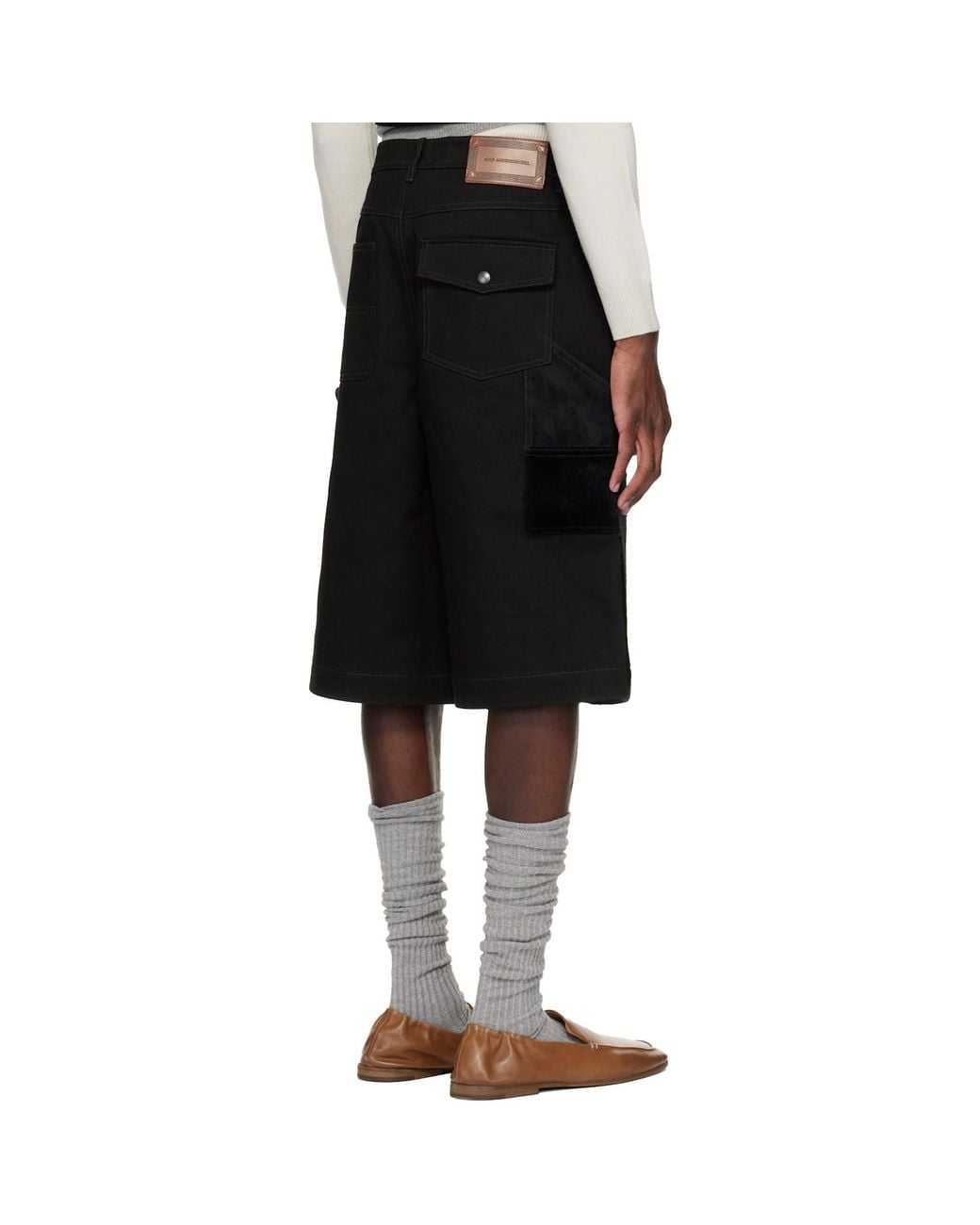 ANDERSSON BELL Black Patchwork Cargo Shorts for men