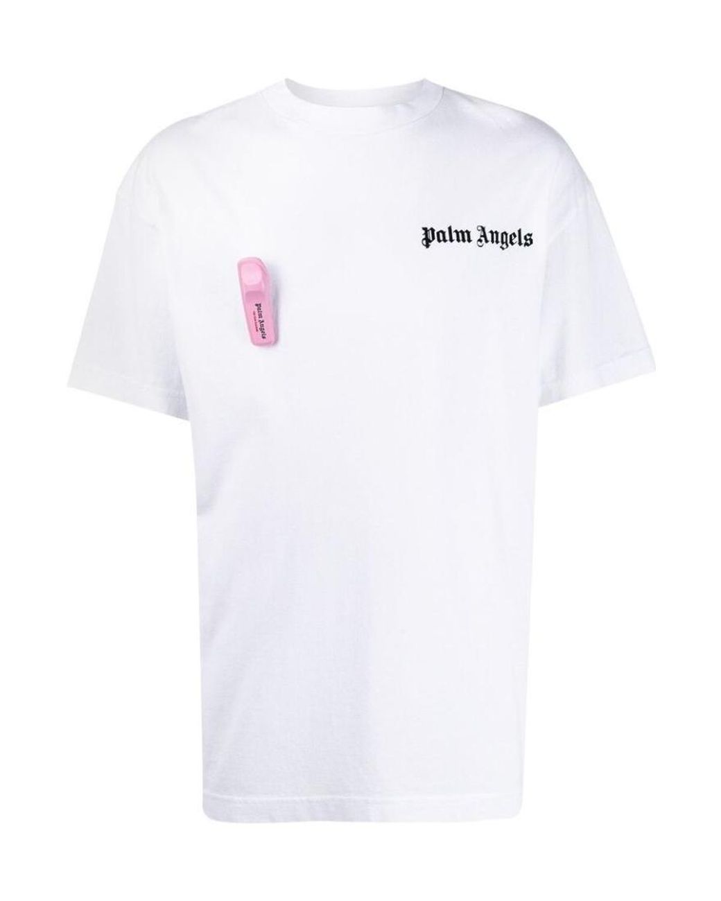 Palm Angels White Security Alarm Appliqué T-Shirt for men