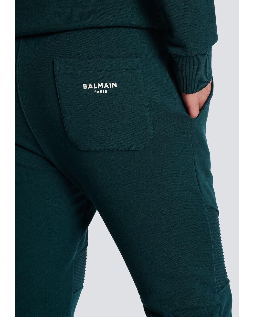 Balmain Green Drawstring Jogging Pants for men