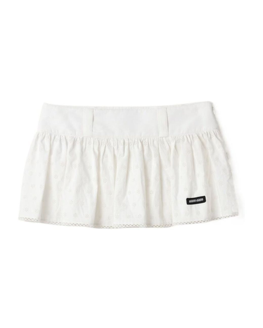 Miu Miu White Slubbed Poplin And Eyelet Lace Miniskirt