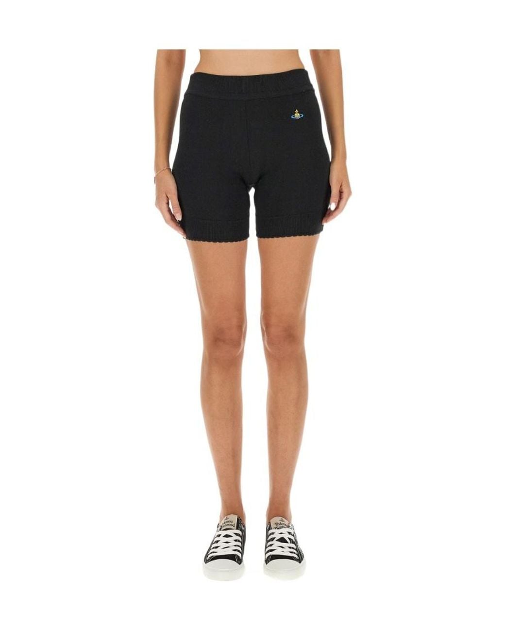 Vivienne Westwood Black Embroidered-Logo Ribbed-Knit Shorts