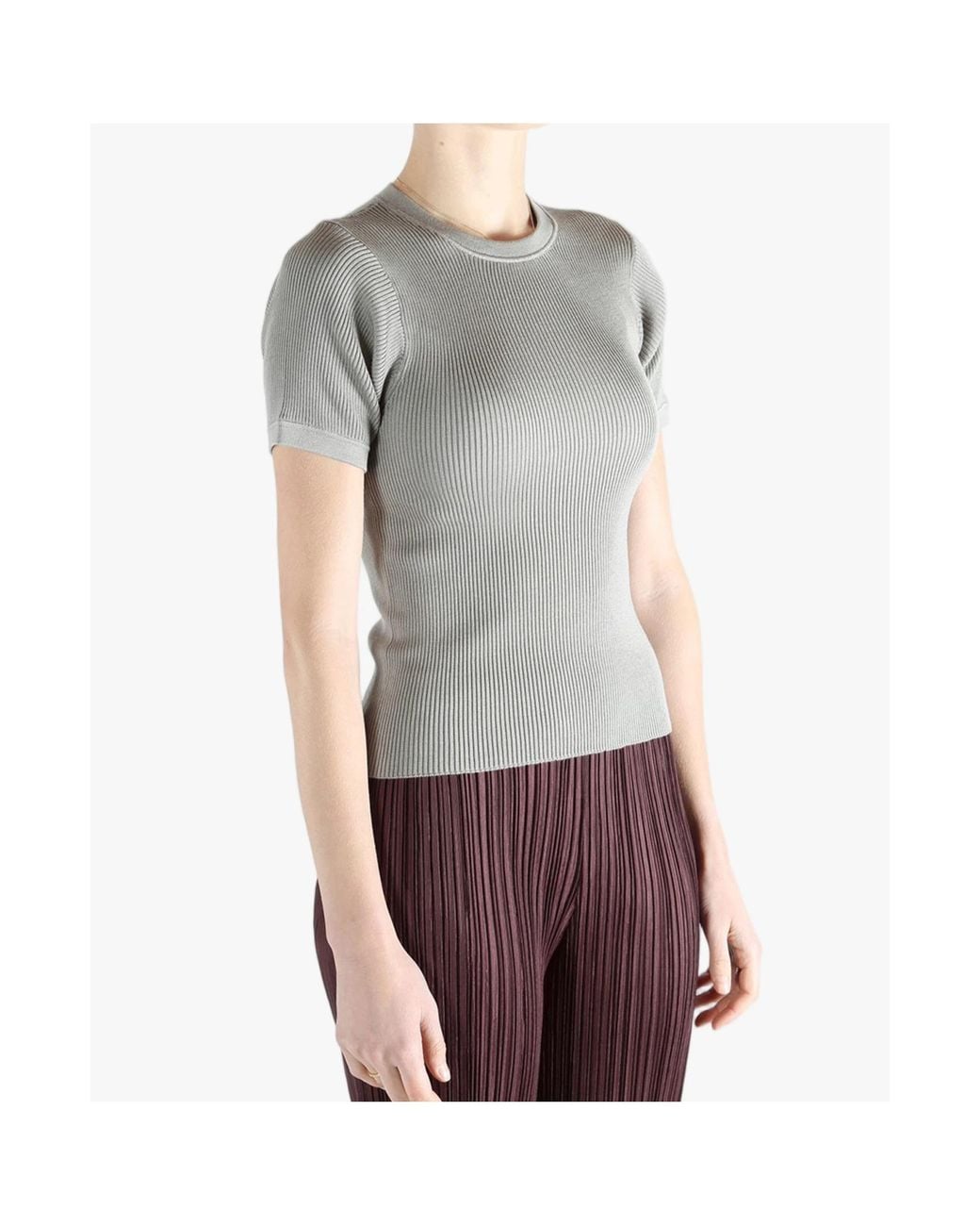 Rier Gray Ribbed Knit T-Shirt for men