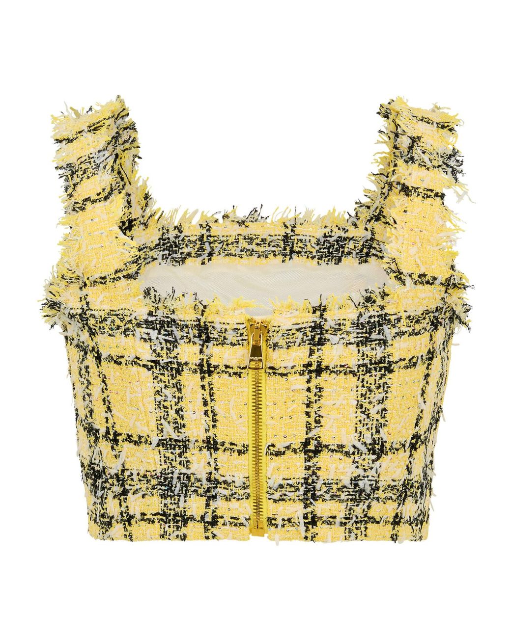Balmain Metallic Check Tweed Cropped Camisole