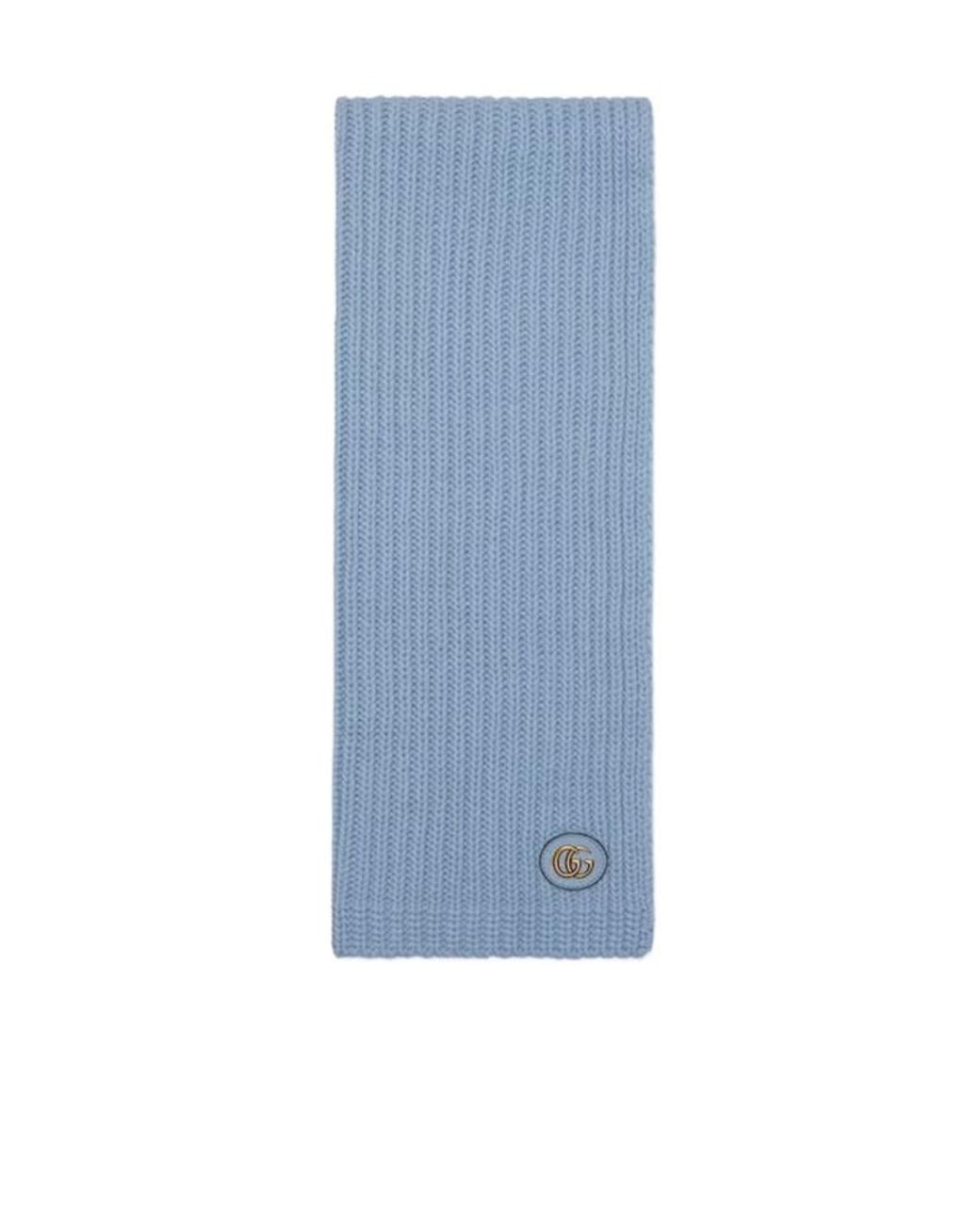 Gucci Blue Gg-Patch Ribbed-Knit Scarf