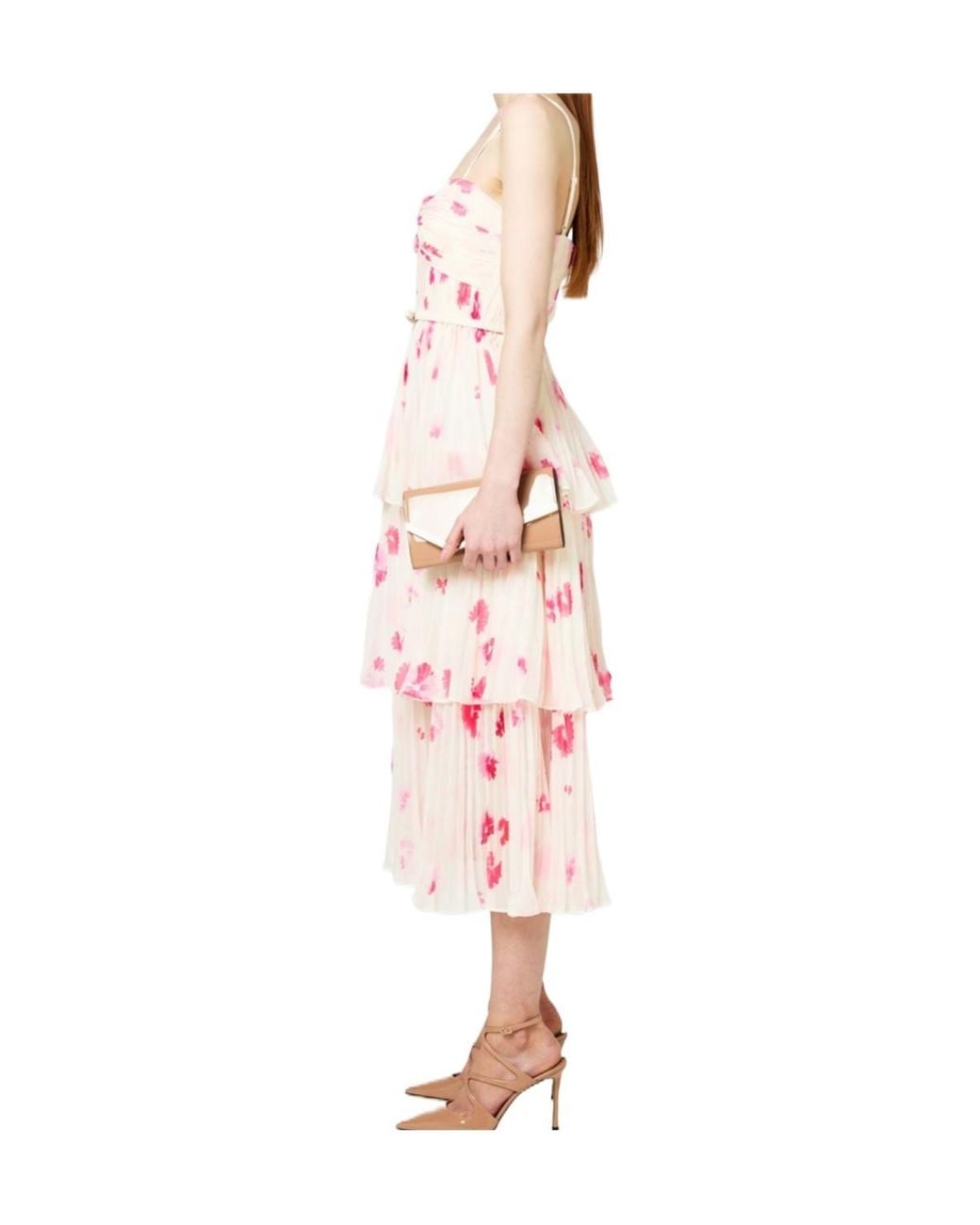 Self-Portrait Pink Printed Tiered Midi Dress