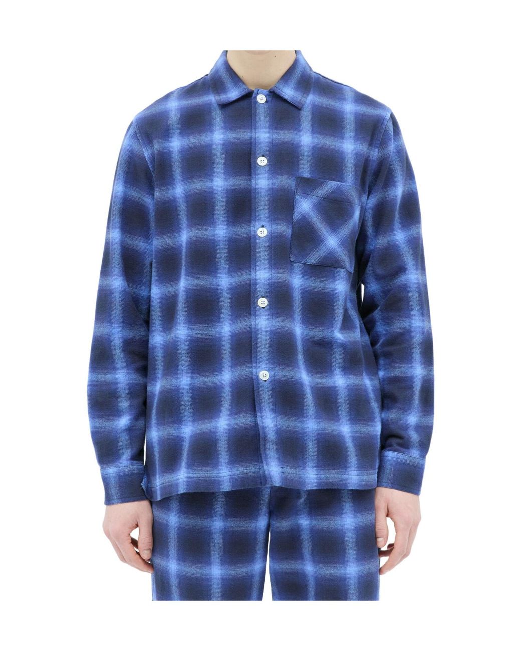 Tekla Blue Checked Pajamas Shirt for men