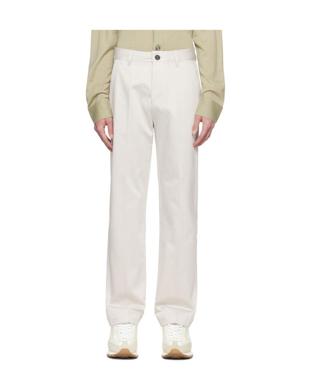 AMI White Straight-Leg Cotton Trousers for men