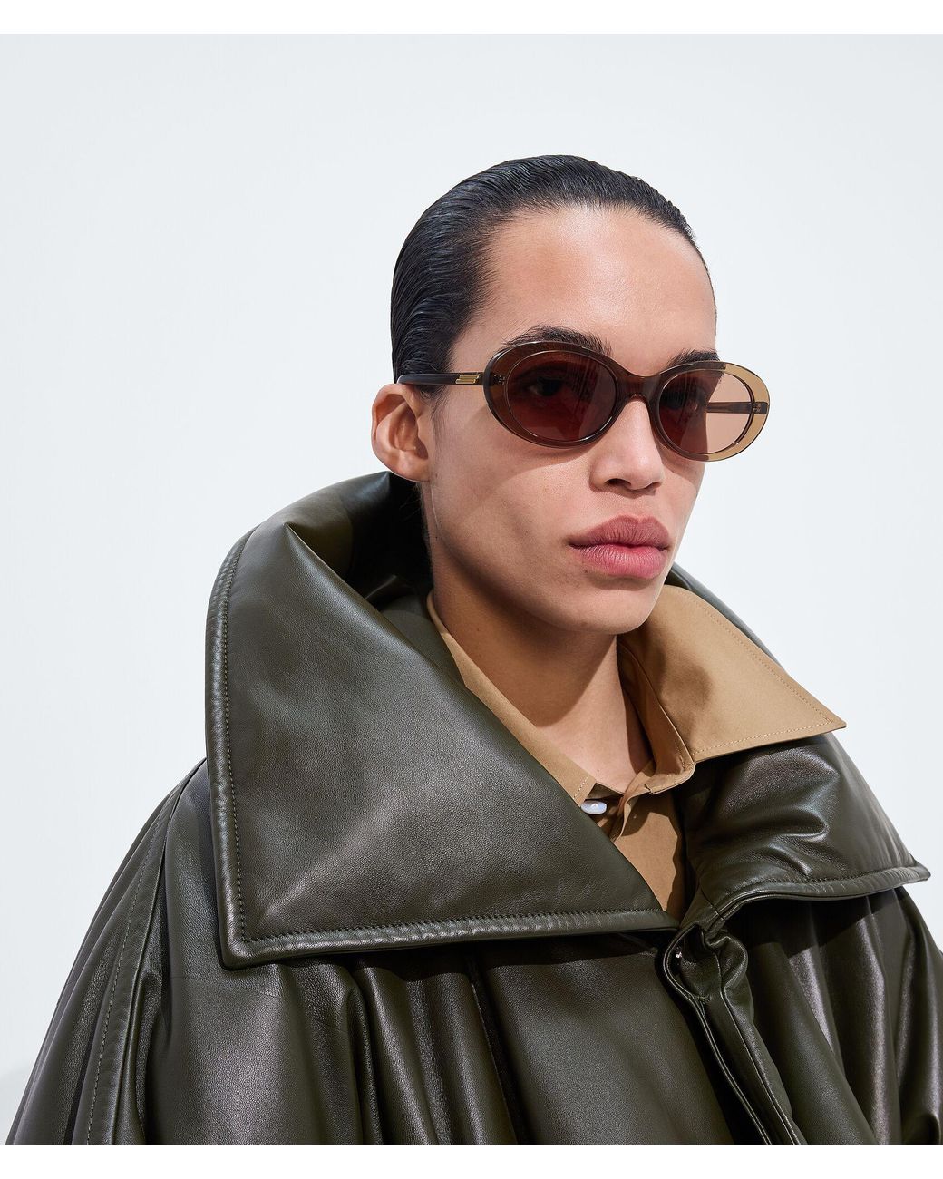 Bottega Veneta Brown Classic Oval Sunglasses