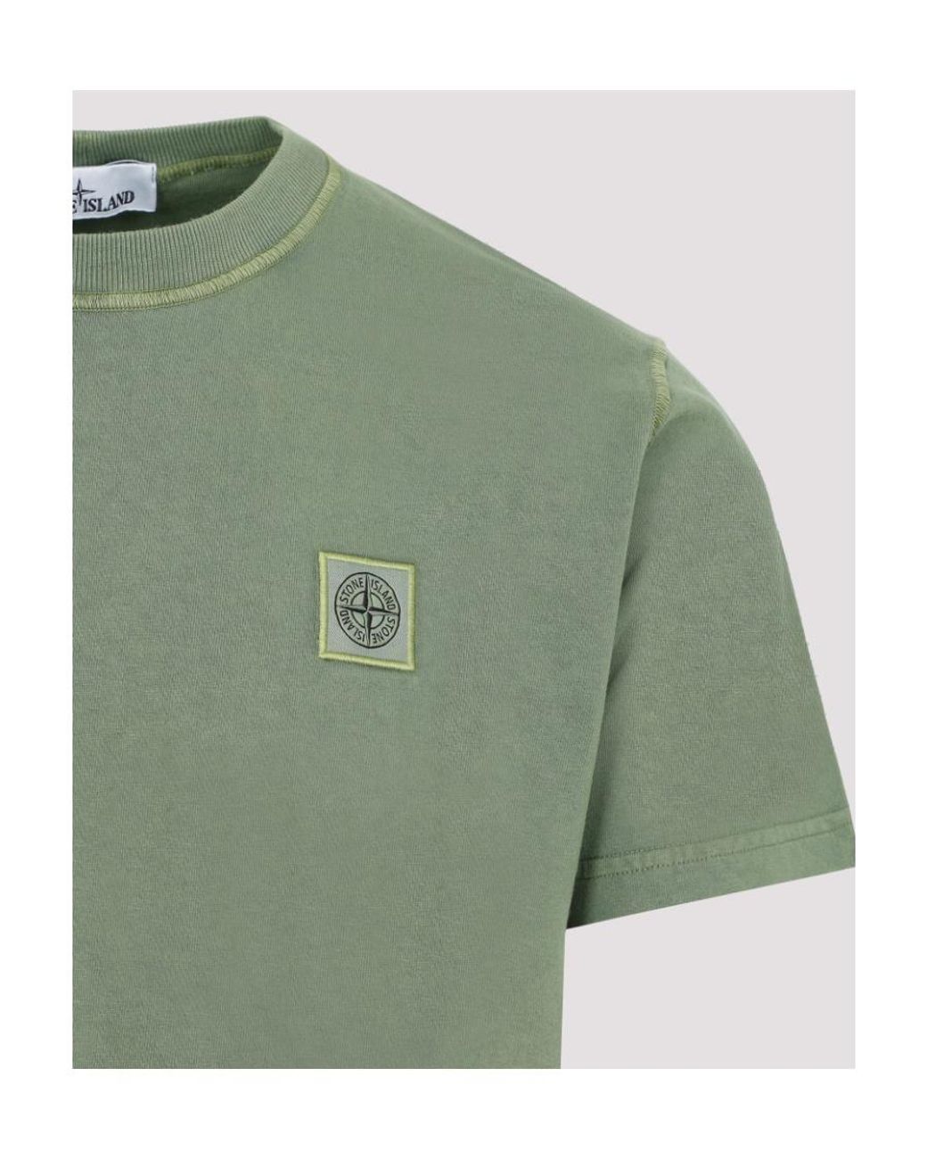 Stone Island Green Logo-Embroidered Crewneck T-Shirt for men