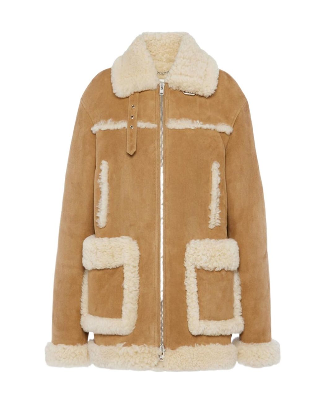 Maison Margiela Natural Shearling Trim Zip Coat