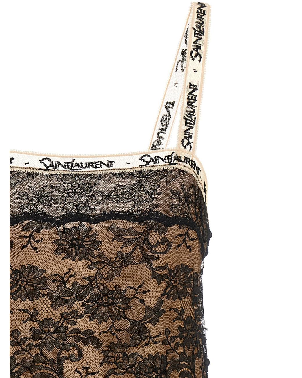 Saint Laurent Brown Lace Slip Dress