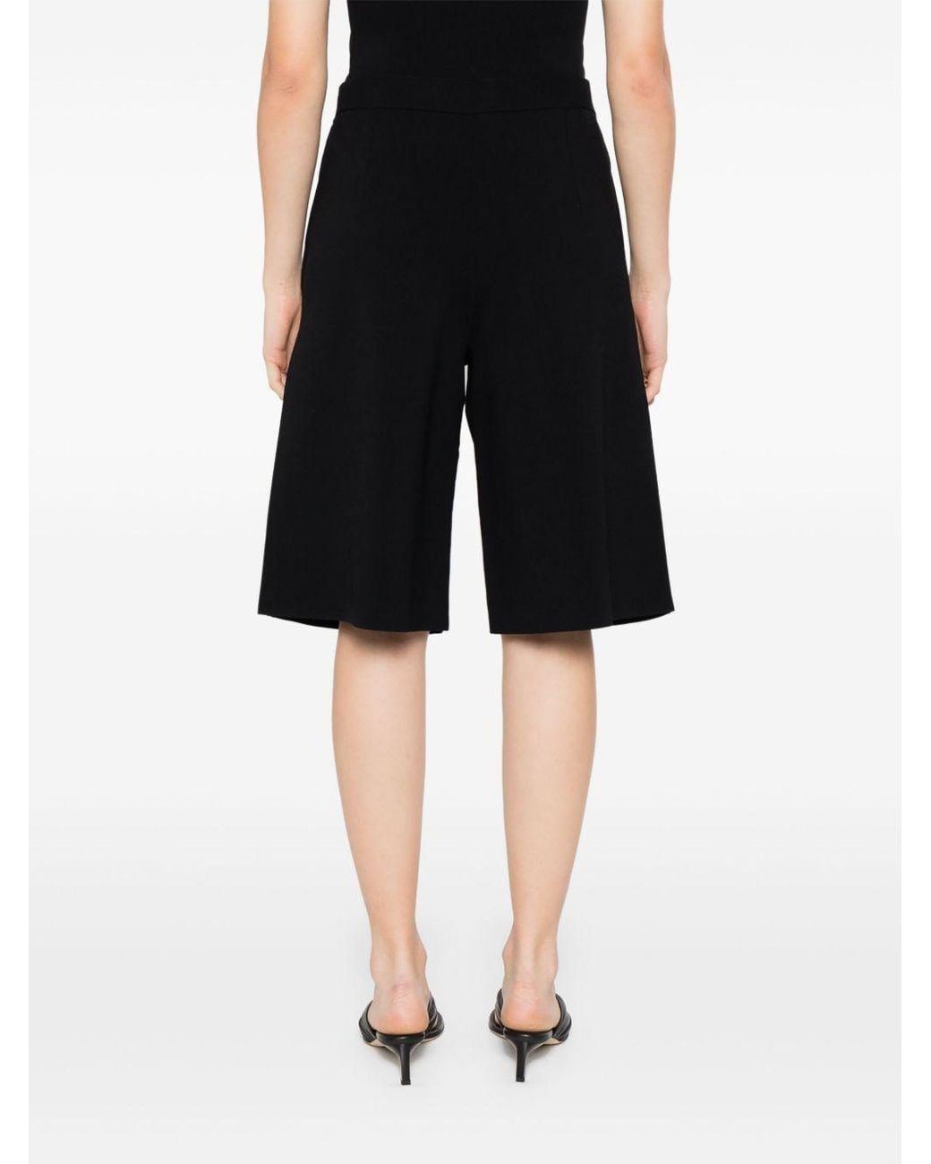 Totême Black Shorts With Ribbed Waist And Two Side Welt Pockets