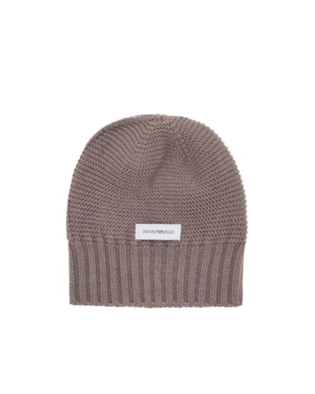 Emporio Armani Brown Logo-Patch Chunky-Knit Beanie Hat
