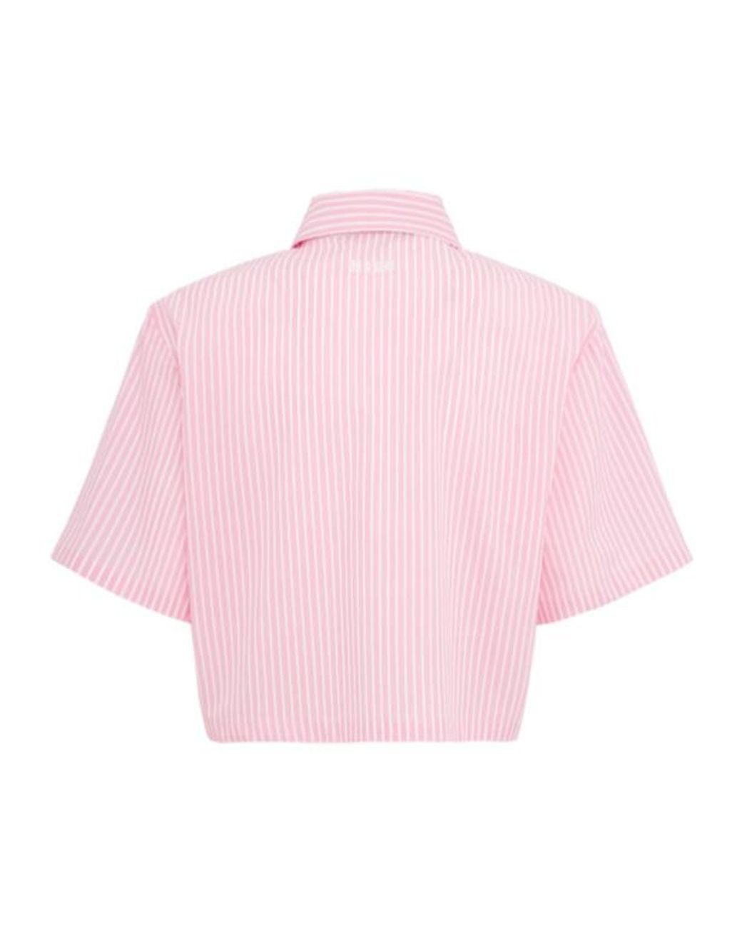 MSGM Pink Cropped Short Sleeve Cotton Shirt