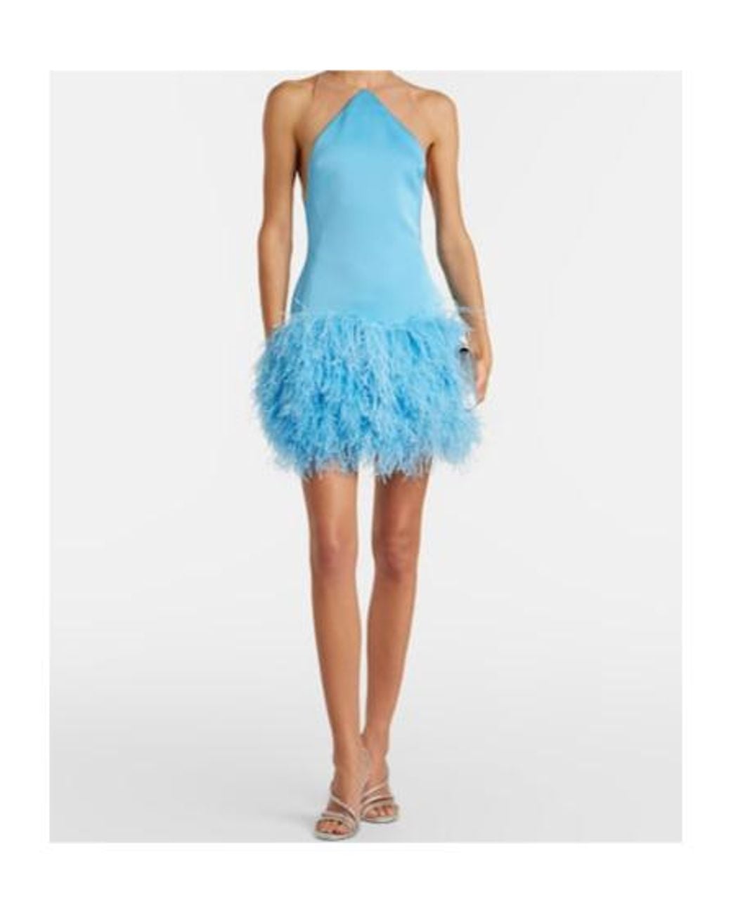 David Koma Blue Feather-Trimmed Satin Minidress