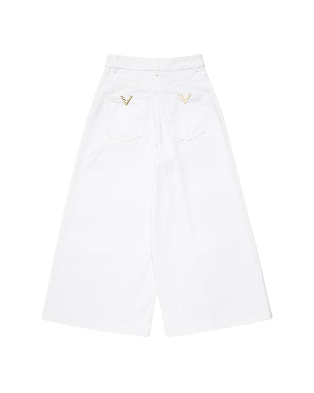 Valentino White Logo Plaque-Detail Layered Wide-Leg Jeans