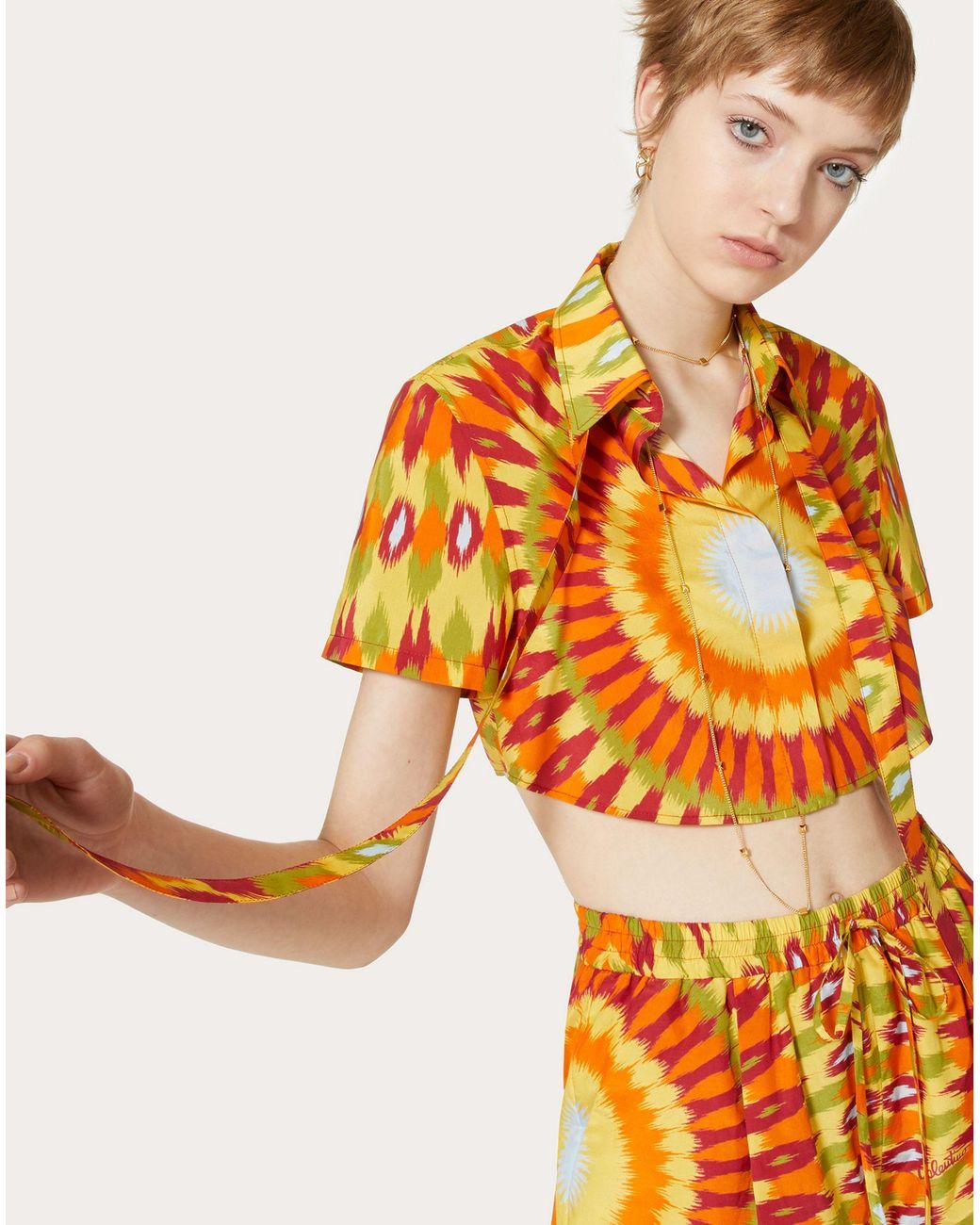 Valentino Orange Round Rain Printed Shirt